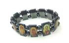 Jesus and the Saints HEMATITE stone bracelet - stretch - good quality stone