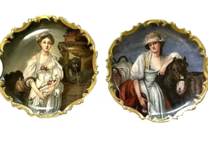 RARO Par de cargadores de pared Greuze calidad museo Limoges firmados "L. Albert" - Imagen 1 de 8