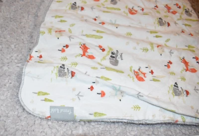 K6 TREND LAB Forest Animals FOX Bear Tree Flannel Plush Sherpa Crib Baby Blanket - Image 1 of 4