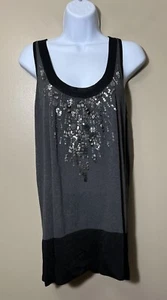 NWOT Boutique Brand Curio Size S Black Gray Rayon Tank Top Embellished Shirt - Picture 1 of 7