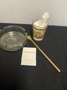 Vintage Shot Glass Caesars Palace Casino Gold Trim Clear Ashtray Matchbook Lot - Picture 1 of 5