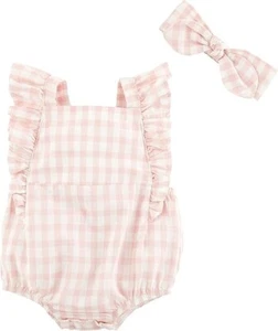 Mud Pie Baby Girl Easter Check One Piece Bubble  & Headband  Size 9-12 M NEW - Picture 1 of 1