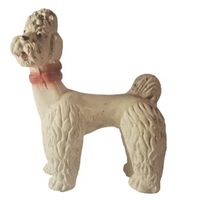 Vintage Chalkware Dog POODLE Standing Red Collar 6" x 5.5" overall ca 1950's - Picture 1 of 12