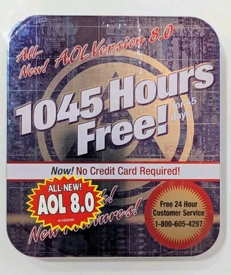 Brand New AOL America Online 8.0 Blue 1045 Free Hours PC CD-ROM Metal Tin Web - Image 1 of 3