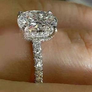 Moissanite Hidden Halo Engagement Ring 3 Carat Oval Cut Solid 14K White Gold - Picture 1 of 5