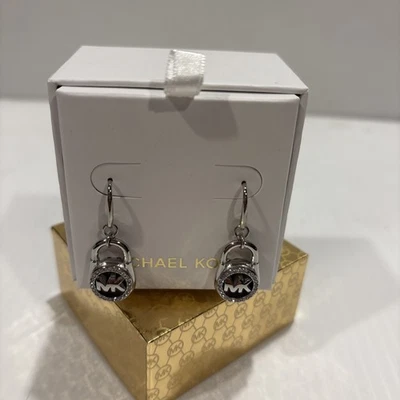 PENDIENTES GANCHO COLGANTE CANDADO MICHAEL KORS TONO PLATA, CRISTALES BRILLO, MK MK MKJ7393 Foto 1 de 4