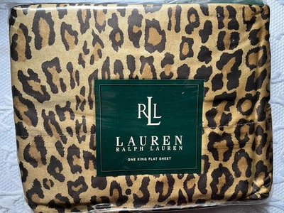 RALPH LAUREN GUINEVERE LEOPARD  SATEEN KING FLAT SHEET - NEW - Image 1 of 2