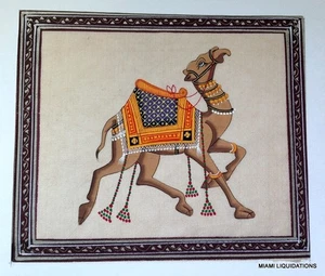 Mughal Royal Camel Miniature painting Udaipur India Silk Watercolor - Picture 1 of 1