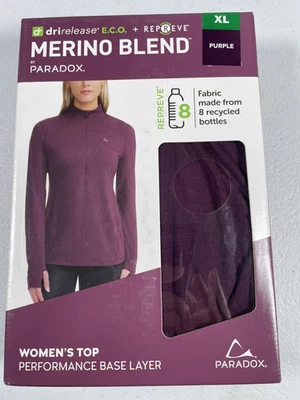 Top Paradox Para Mujer 1/4 Cremallera Mezcla Merino Rendimiento Capa Base, Púrpura Talla XL Foto 1 de 2