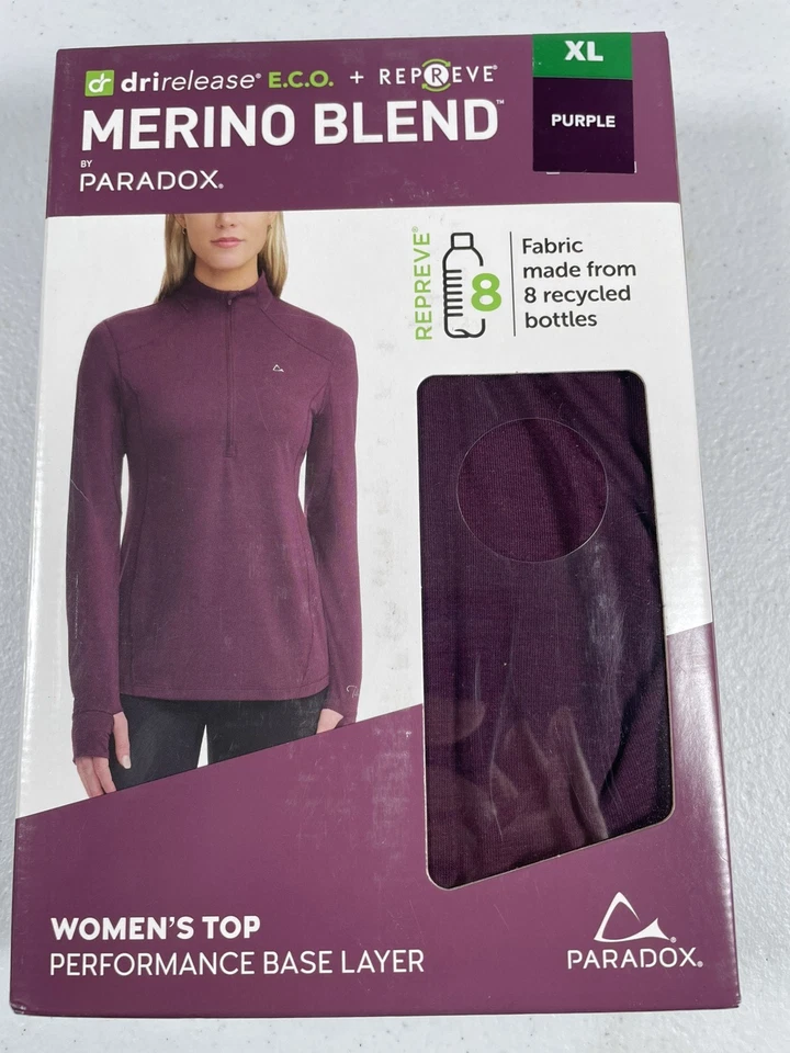 Top Paradox Para Mujer 1/4 Cremallera Mezcla Merino Rendimiento Capa Base, Púrpura Talla XL Foto 1 de 2