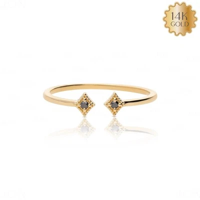 Anillo brazalete con cuentas de oro con rombo de diamantes negros de oro de 14 k - Joyería de uso diario Foto 1 de 4