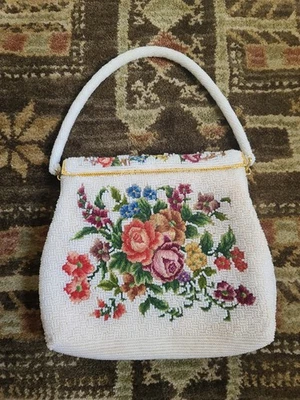 Bolso de mano vintage floral con cuentas y bordado blanco perla/multicolor Foto 1 de 4