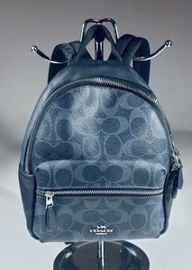 Coach Mini Charlie Backpack Signature Black Grey All Weather Purse - Picture 1 of 15