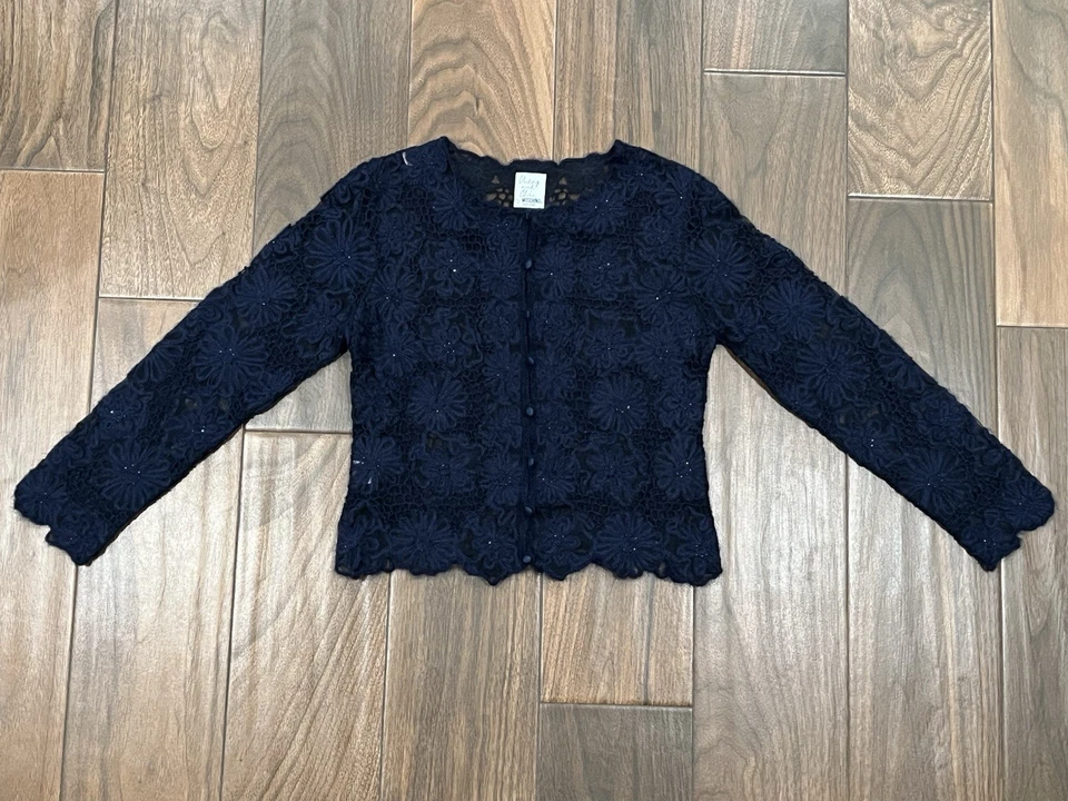 Moschino Cárdigan de Encaje Barato Y Elegante Blazer Azul Marino Talla 10 Italia Foto 1 de 4