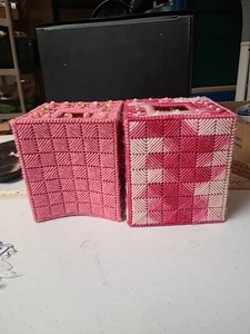 2 Handmade Needlepoint 6” Tall Tissue Box Cover Pink  - Picture 1 of 4