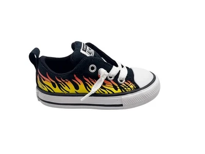 Converse All Star Shoes Infant Size 5 Black Yellow Flame Print Low Top Sneakers - Image 1 of 4