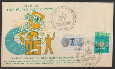 1973 South Vietnam FDC Human Rights Flame, Three Races Scott # 462-63 - Image 1 of 2