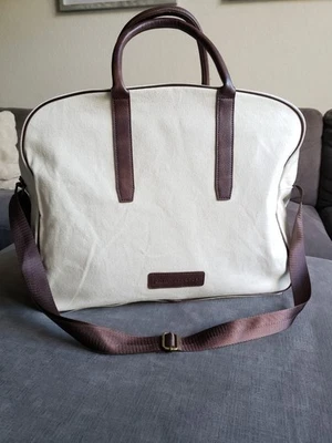 John Varvatos Bolso de Fin de Semana Bolso de Lona Viaje Cremallera Lona Crema/Marrón - SIN USAR Foto 1 de 4