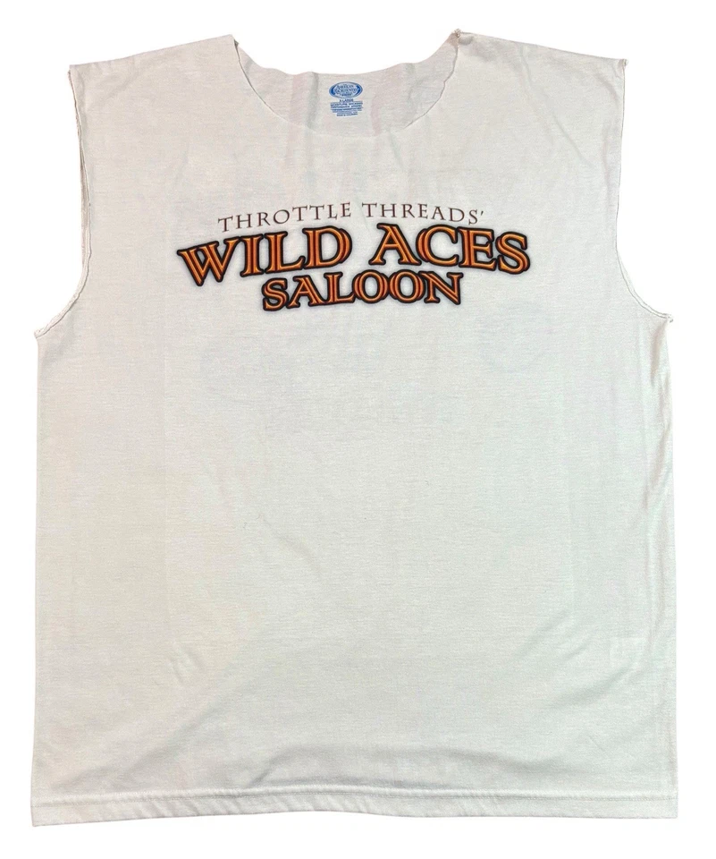 Camiseta sin mangas Throttle Threads “Wild Aces Saloon” para hombre XLarge blanca LEER Foto 1 de 4