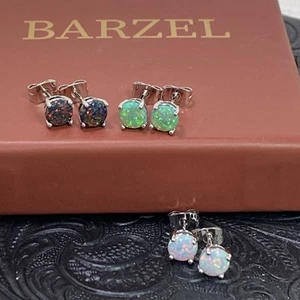 Barzel 3 Sets Of 18K White Gold Plated Colorful Opal Earrings New - Picture 1 of 5