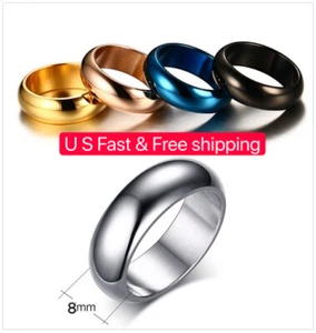 8mm Titanium Steel Dome Ring Polished Comfort Fit Men Women velentine's gift - Picture 1 of 10