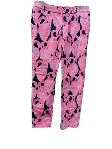 Lilly Pulitzer Flamingo Kelly Pants Skinny Textured Stretch Pink Ankle New Size6 - Picture 1 of 4
