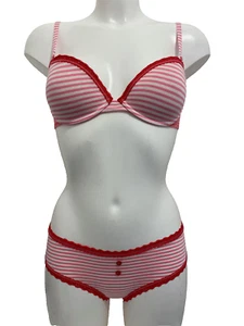 Sujetador a Rayas Rosa y Blanco 34C Con Aros Acolchado y Calzoncillos Hipster 10 - 12 Damas - Imagen 1 de 14
