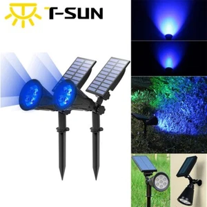 LED Blau Solarstrahler Solarleuchte Solarlampe Gartenstrahler Spot Light Aussen - Bild 1 von 11