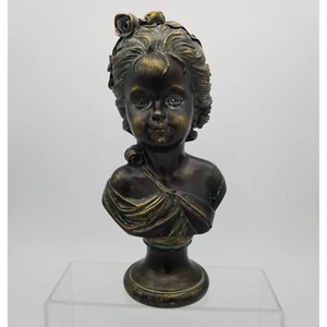 Faux Bronze Bust of Woman Art Nouveau Lady Sculpture French Roses Hair Long - Picture 1 of 13