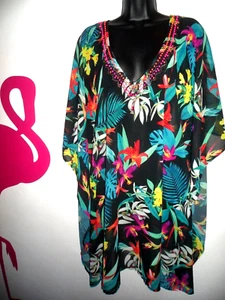 MATTHEW WILLIAMSON DEBENHAMS Black Tropical Chiffon Embellished Cover-up SZ14-16 - Picture 1 of 5
