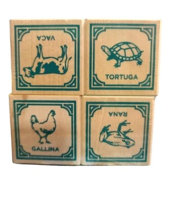 Uncle Goose Spanish Wooden Blocks 4 Pieces - Made in USA, Ages 2+ NEW - Image 1 of 3