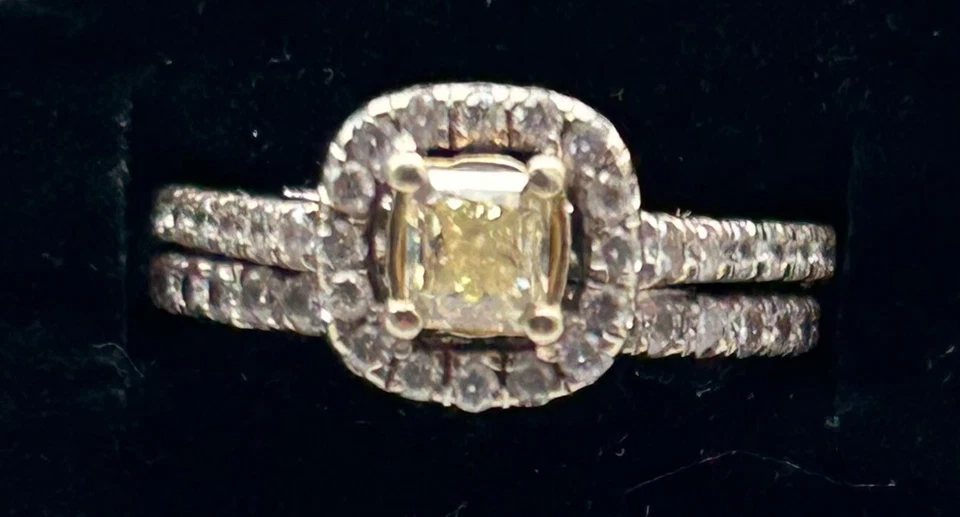 White Gold Fancy 51 Diamonds Engagement Ring -18k Cushion 1.16 CTTW. Buy Now! - Image 1 of 4