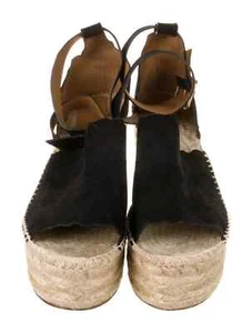 Chloe Black Suede Scalloped Accent Espadrilles Wedge Heel Size EU 42 US 12 - Picture 1 of 5