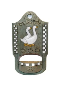 Vintage 1980's Iridescent Blue Farmhouse Goose Wall Hanging Country Kitchen - Picture 1 of 17