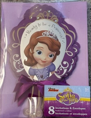 Disney Junior Sofia The First Birthday Party Novelty Deluxe 8 Invitations NEW - Image 1 of 4