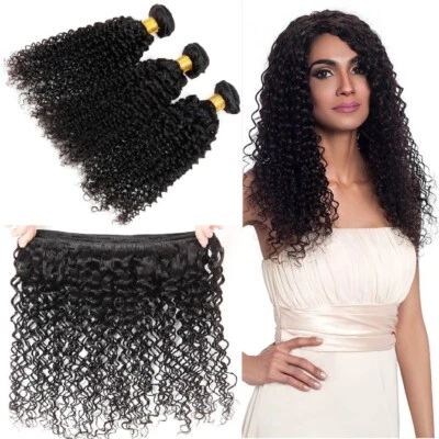 Jerry Curl Natural Black color 1B 100 Virgin Brazilian Human Hair 1 or 3 Bundles - Image 1 of 4