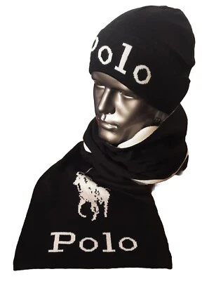NWT Polo Ralph Lauren Men's 2 Piece Set Hat & Scarf in Black Great Gift! - Image 1 of 4