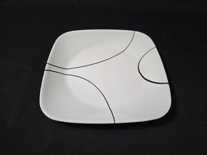 Corelle Simple Lines 9" Square Lunch Salad Plates White With Black Swirly Lines - Picture 1 of 4