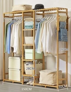 Bamboo Clothes Rack Garment Coat Hanger Stand Closet Multi Use Shelf BCR01 - Picture 1 of 12