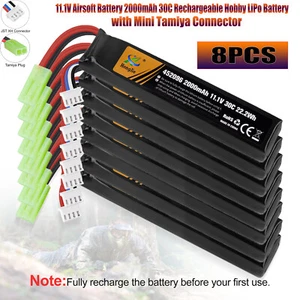 Airsoft 2000mAh 11.1V LiPo Battery with Mini Tamiya Connector for Guns Rifle NEW - Picture 1 of 50