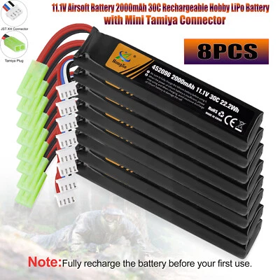 8x 2000mAh 30C 11,1V Airsoft LiPo Akku mit Mini Tamiya Stecker für Pistolen Gewe - Bild 1 von 4