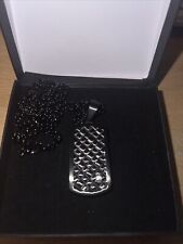 Stainless Steel Black Austrian Crystal Dog Tag Necklace New Size 24”
