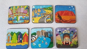 Untersetzer Australien Tiere 6x sehr guter Zustand Sammlerstück Ornament  - Bild 1 von 4