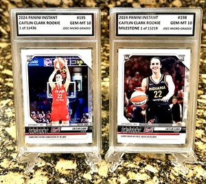 2 CAITLIN CLARK 2024 PANINI INSTANT GRADED GEM-MT 10 Rookie Lot #195 & #198 - Picture 1 of 7