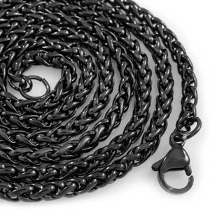 Collar de eslabones de acero inoxidable 316L cadena trenzada de trigo de oro negro de 18 quilates - Imagen 1 de 12
