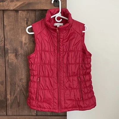 New York & Company Red Puffer Vest Womens Large Full Zip NY&Co - Image 1 of 4