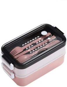 Bento Lunch Box, Large Double Layer, BPA Free, Microwave Dishwasher Safe - Pink - Picture 1 of 4