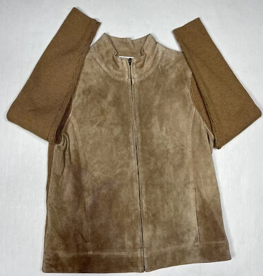 Pendleton Women’s Beige/ Brown Petite Medium Suede Leather Jacket Coat Zip Lined - Image 1 of 4