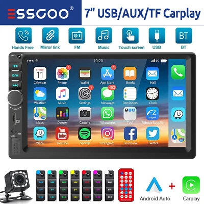 7 Pollici Autoradio 2 DIN Apple Carplay Android Auto Bluetooth AUX USB TF Camera - Immagine 1 di 4