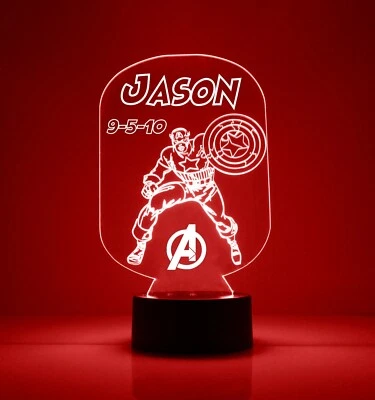 Capt. America Avengers Luz LED de Noche, con Control Remoto, Lámpara Marvel Grabada Foto 1 de 4